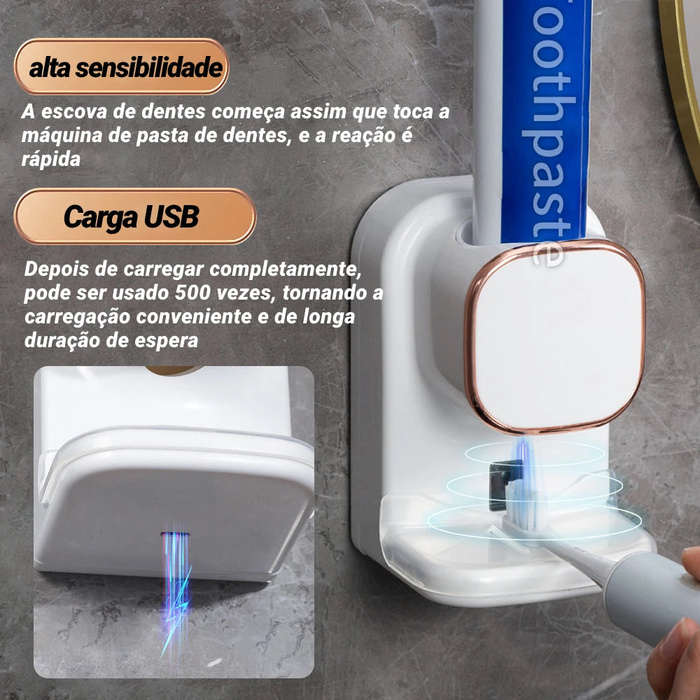 Dispenser automático de pasta de dente com 3 modos - Dispensador inteligente de parede com sensor e carregamento USB