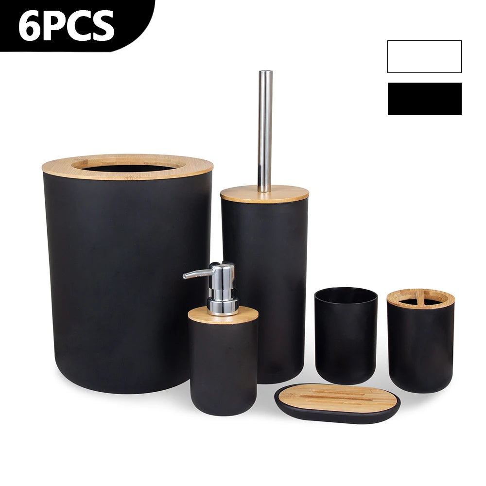 Conjunto de acessórios para banheiro 6 peças - dispenser de sabão, porta-escovas, pote para loção, lixeira, pote de sabonete e escova sanitária