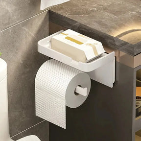 Porta-papel higiênico multifuncional - Suporte de parede com prateleira para armazenamento de cozinha e banheiro